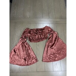 Line 6ix Off Shoulder Crop Top Womens Small Pink Velvet Bell Sleeve‎ Boho Retro